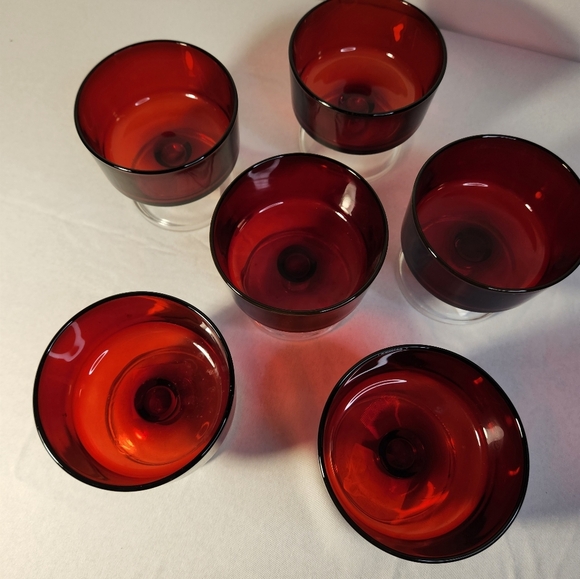 Vintage LUMINARC Verrerie D'Arques France Dessert Ruby Red Glasses. Set of 6. - Picture 3 of 7